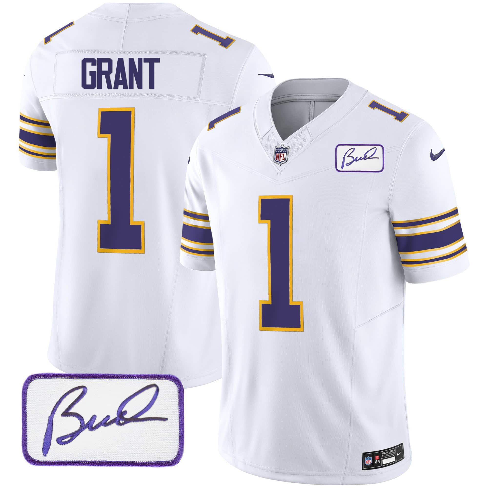 Men Minnesota Vikings #1 Grant White 2024 Nike Bud Grant Patch Classic Limited NFL Jersey